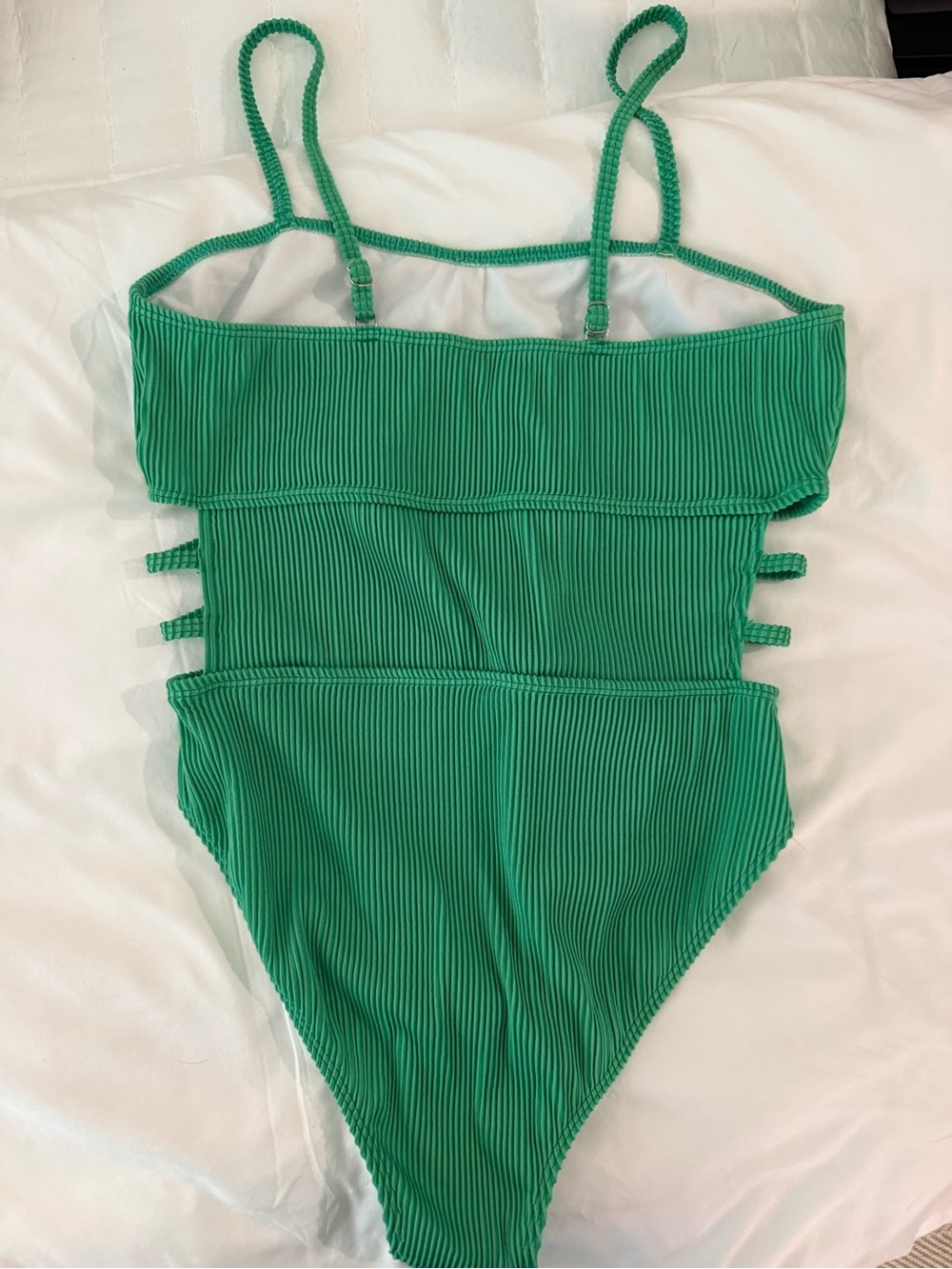 Green Ribbed One-Piece Swimsuit - Picture 3 of 4